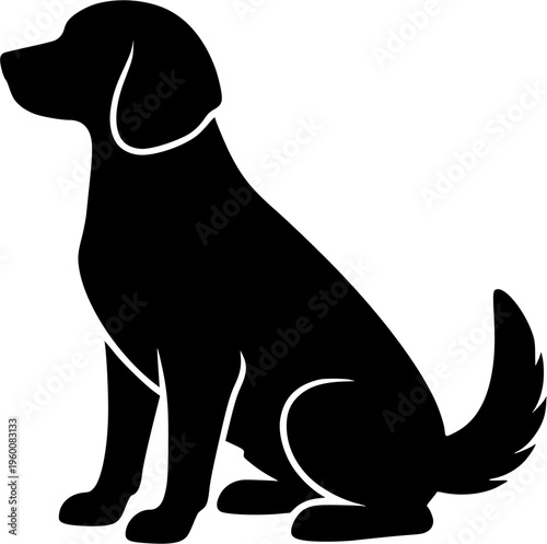 Beagle dog silhouette sitting, side profile black vector icon