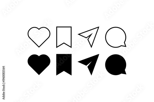 Simple UI Icons Heart Bookmark Paper Plane Chat