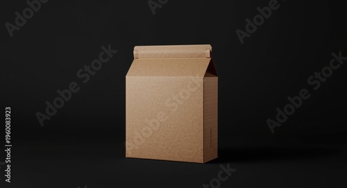Packaging design template with brown cardboard box standing front view on monochrome background