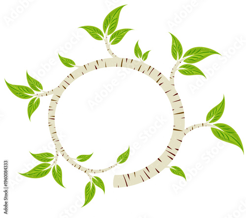 A round frame with birch branch.