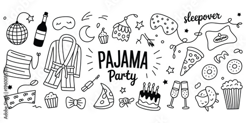 Pajama Party and Sleepover Themed Doodle Elements pajamas robe