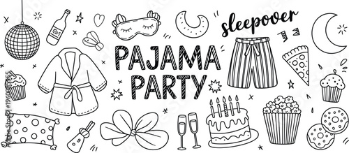 Pajama Party Sleepover Celebration Doodle Elements pajamas robe