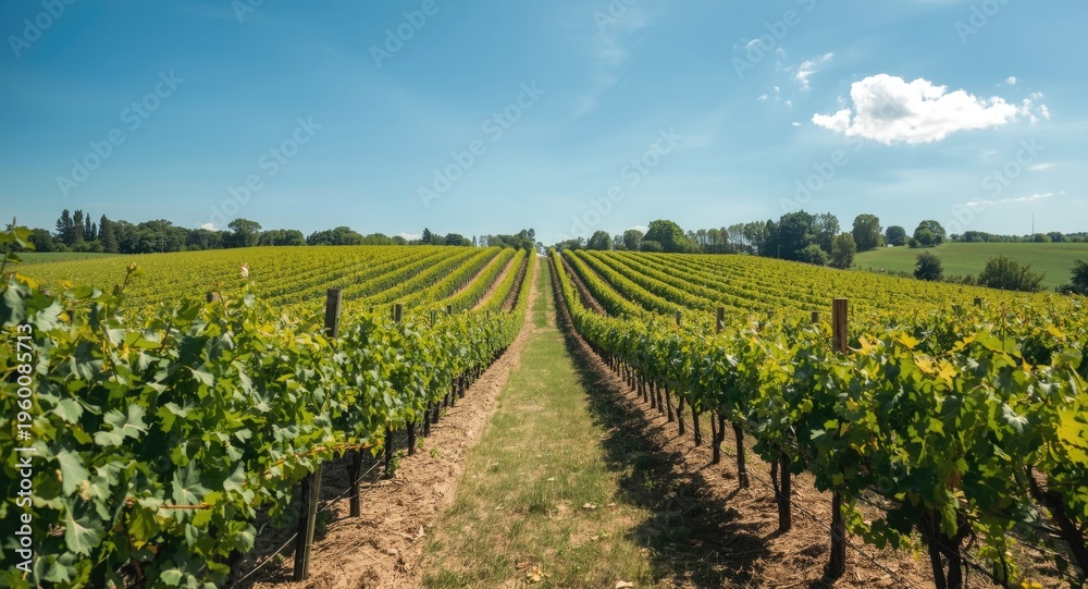 Naklejka premium Expansive Vineyard Fields on a Sunny Harvest Day