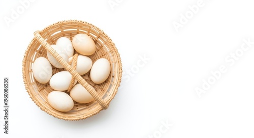 Eggs in a handwoven basket ...