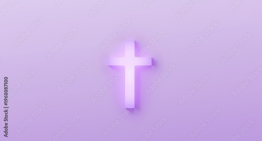 Obraz premium Modern aesthetic with a softly glowing light purple cross on a calm pastel colored background