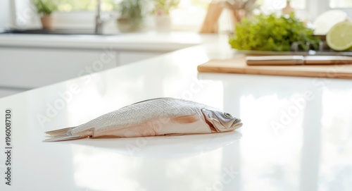 Freshly cut fish fillet pla...
