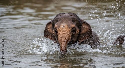 Energetic baby elephant imm...