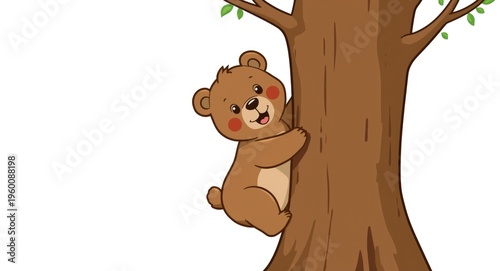 Playful brown bear cub clim...