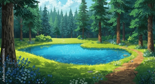 An animated summer forest s...