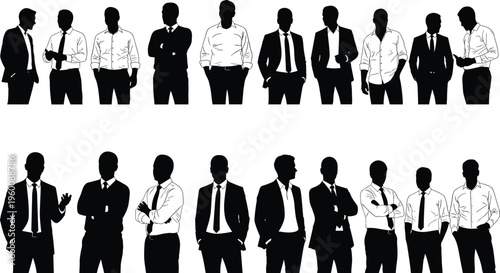 Black silhouettes of businessmen in various poses white background suits 1