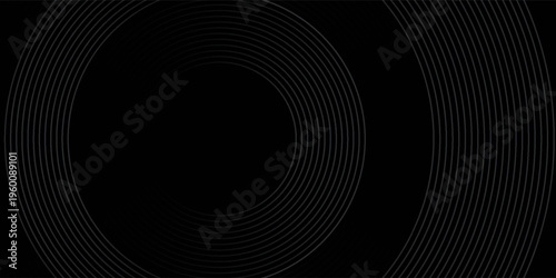 Black abstract background with circle lines. Modern black gray gradient rings. Suitable for banner, cover, poster, website, presentation, brochure, flyer, header