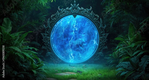 Fantasy portal glowing blue...