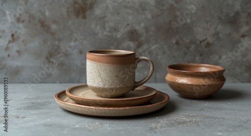 Rustic ceramic cup and plat...