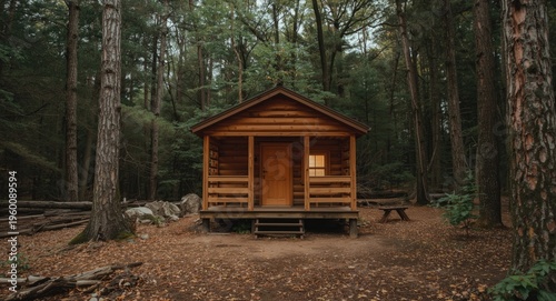 Scenic wooden cabin set ins...