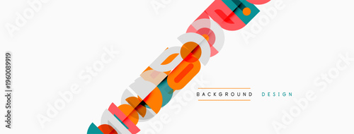 Abstract geometric shapes overlap, creating dynamic visual effect. White background enhances vibrant color palette. Modern design element.