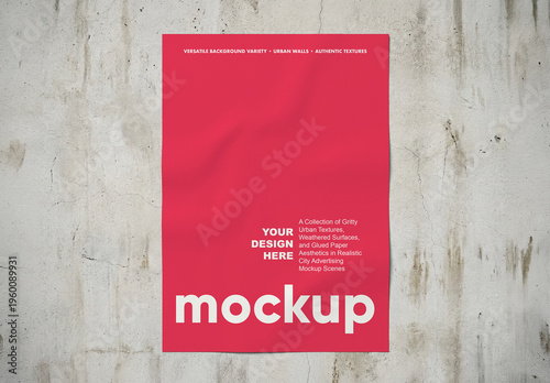 Urban Glued Poster Mockup On Weathered Cement Wall Surface