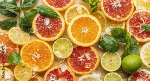 Sliced citrus fruits in div...
