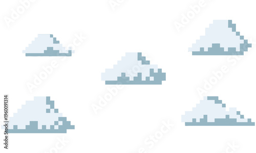 A serene landscape of five white clouds are floating gently across the clear blue sky on a sunny day.