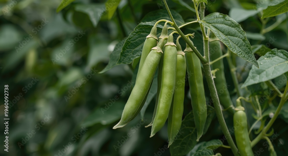 Fototapeta premium Outdoor garden featuring a pea plant with numerous ripe pods on display