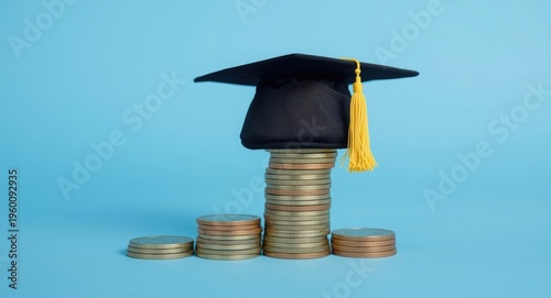 Graduation cap above coin s...