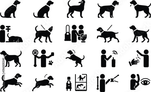 Dog Training Silhouette Icon Collection Set