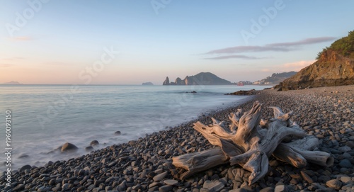 Peaceful dawn coastal lands...
