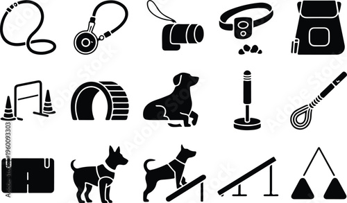 Dog Training Silhouette Icon Collection Set