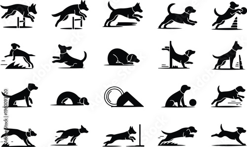 Dog Training Silhouette Icon Collection Set