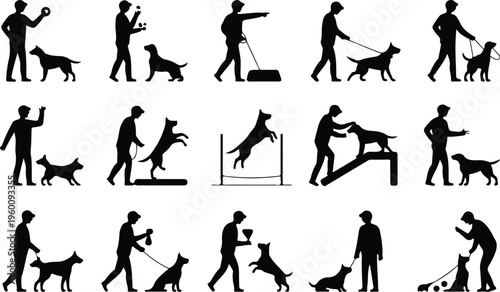 Dog Training Silhouette Icon Collection Set