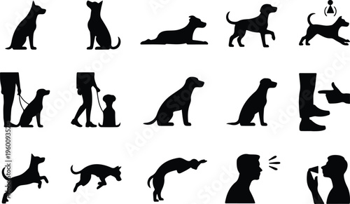 Dog Training Silhouette Icon Collection Set