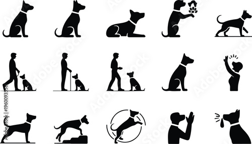 Dog Training Silhouette Icon Collection Set