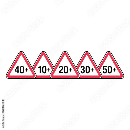 Speed limit signs with numbers 10, 20, 30, 40, and 50 are displayed.