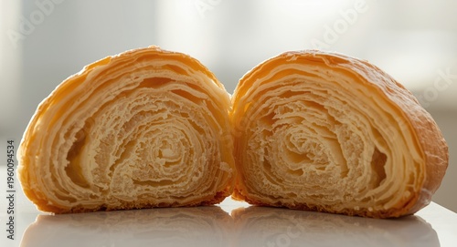 Freshly cut croissant split...