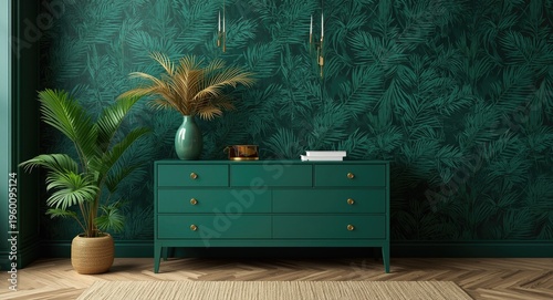 Green interior with a teal ...