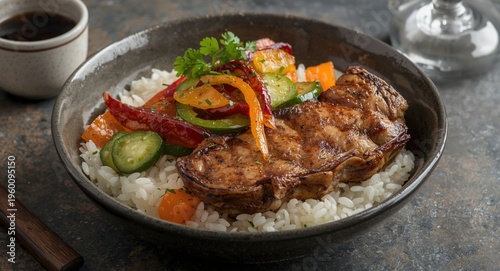 Inviting bowl of rice toppe...