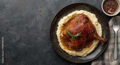 Roasted duck accompanied by...