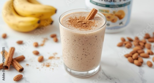 Glass of protein drink with...