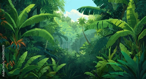 Illustrated green tropical ...
