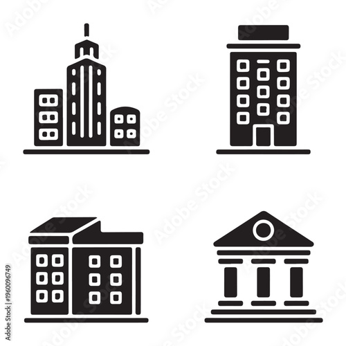 Government and Bank Buildings Icons Classic Architecture Vector