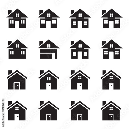 House Icons Set Residential Home Silhouettes Vector Pack
