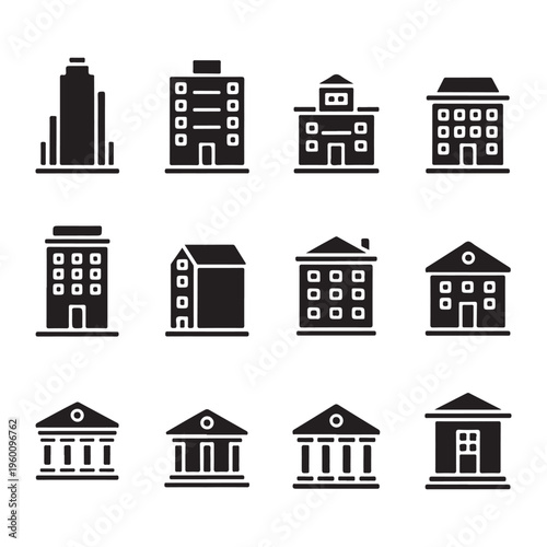 City Buildings Icons Set Urban Architecture Vector Collection