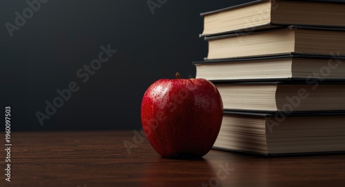 Red apple and a pile of boo...