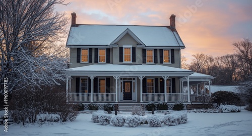 American house with snow co...