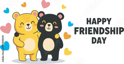 Happy friendship day celebrations with cuddly cartoon friends