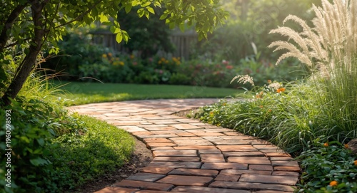 Outdoor red stone paving st...