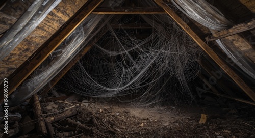 Secluded dusty attic with d...