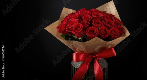 Red roses tied with vibrant...