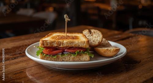 Toasted gourmet sandwich on...