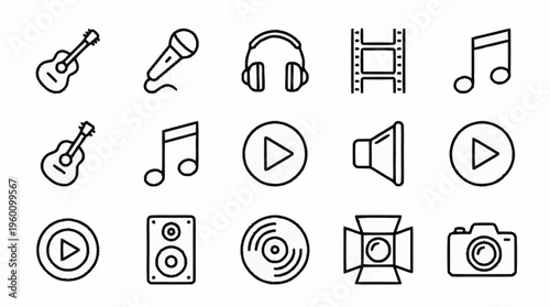 Collection of multimedia and music icons.