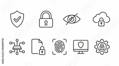 Security icons set for digital protection.